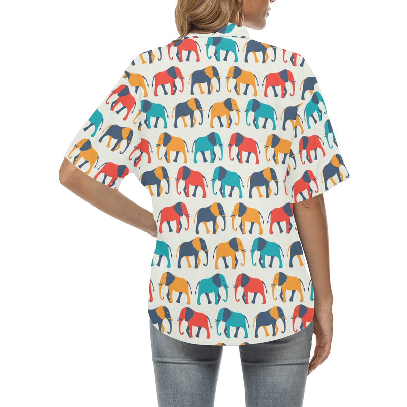 Elephant Colorful Print Pattern Women's Hawaiian Shirt