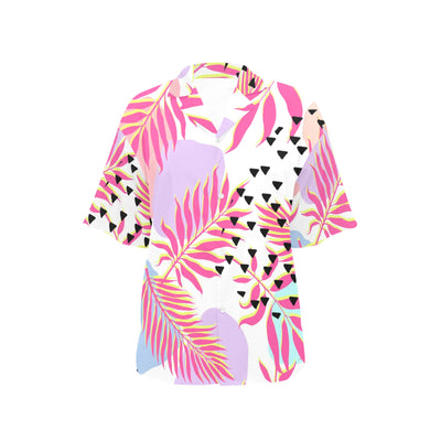 Pink Tropical Palm Leaves Women's Hawaiian Shirt