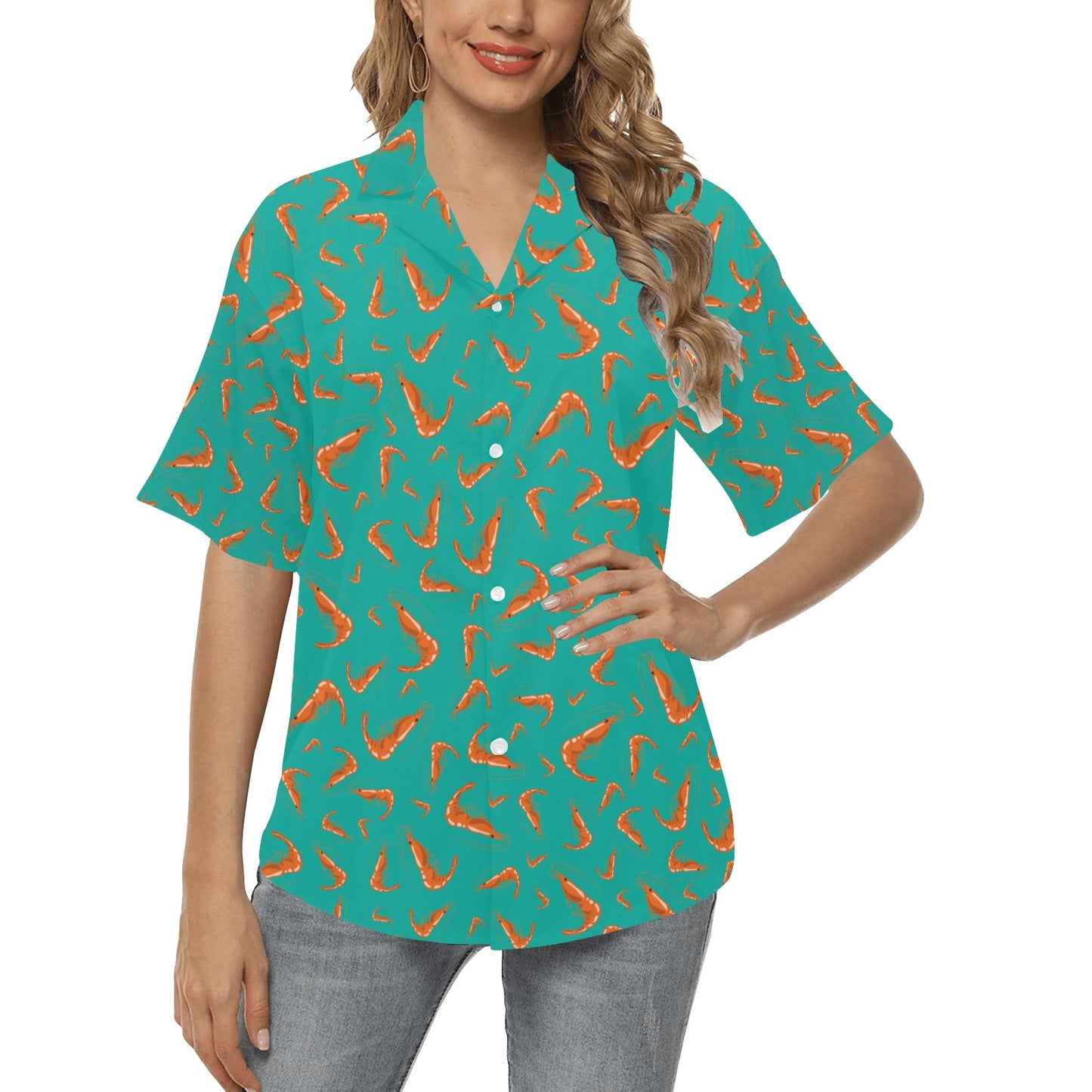 Shrimp Print Design LKS301 Women's Hawaiian Shirt
