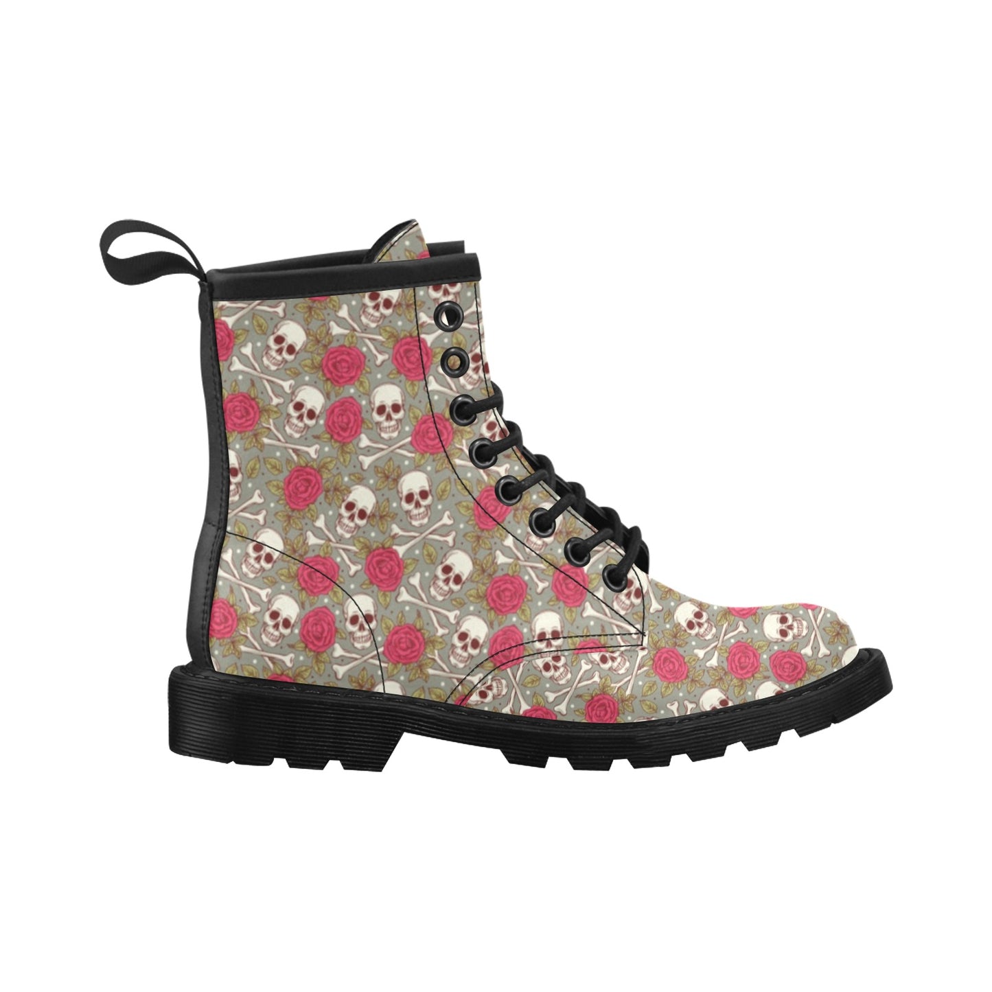 Skull Bone Rose Print Design LKS303 Women's Boots