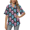 Day of the Dead Skull Print Pattern Women's Hawaiian Shirt