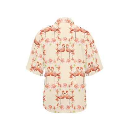 Flamingo Hibiscus Print Pattern Women's Hawaiian Shirt