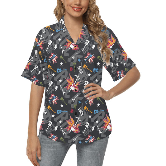 Rock and Roll Pattern Print Design A01 Women's Hawaiian Shirt