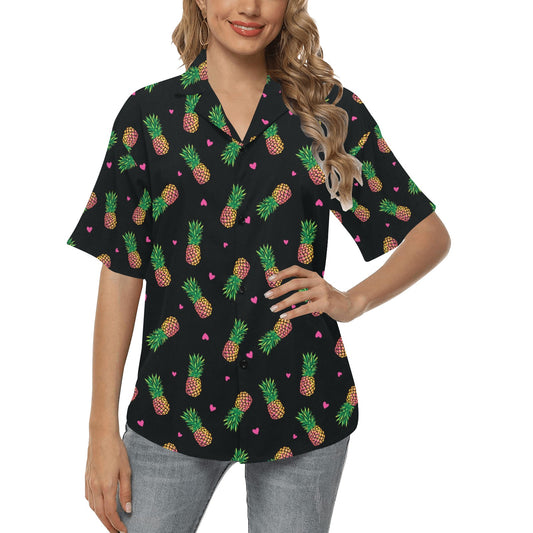 Neon Pineapple Pattern Print Design A04 Women's Hawaiian Shirt