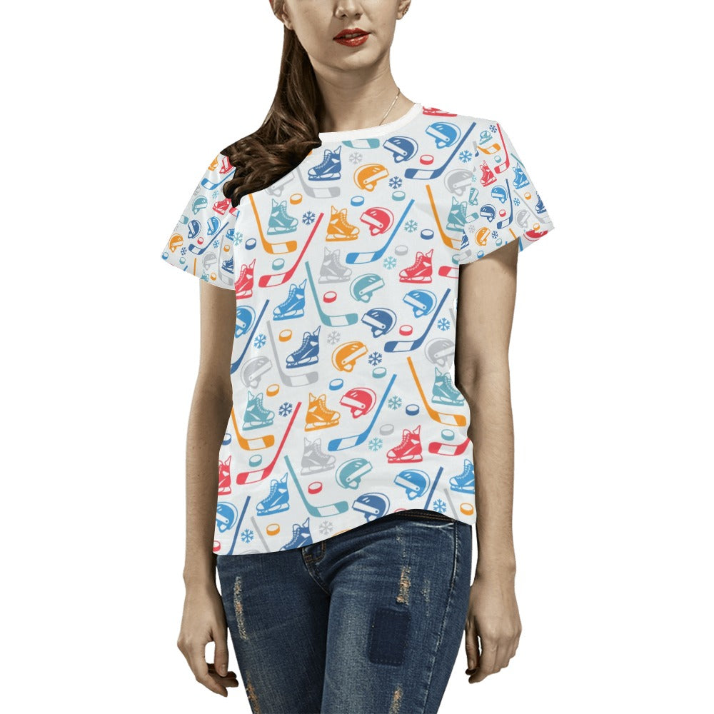Hockey Equipment Print Design LKS301 Women's  T-shirt