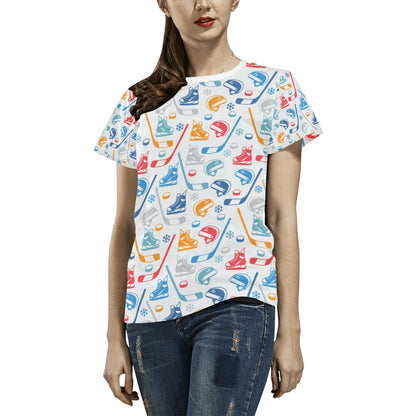 Hockey Equipment Print Design LKS301 Women's  T-shirt