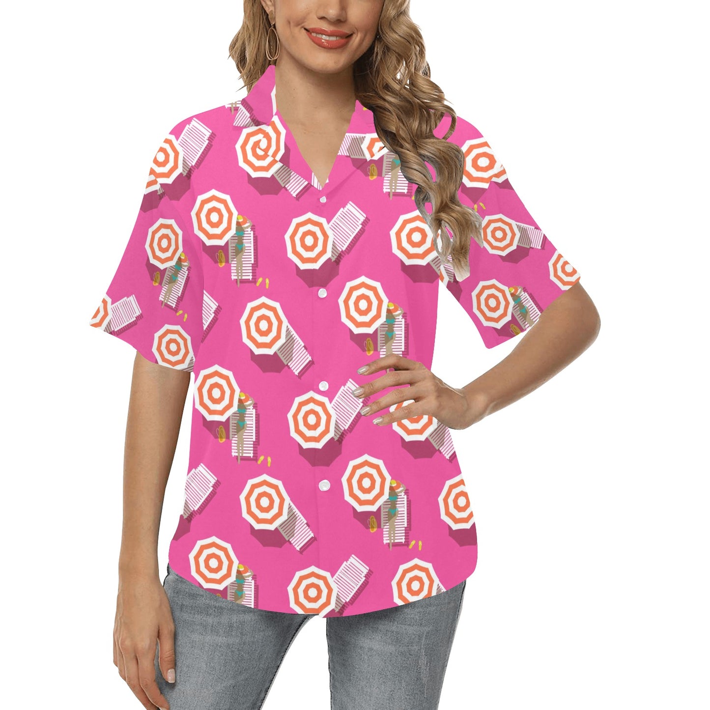 Beach Top View Umbrella Theme Women's Hawaiian Shirt