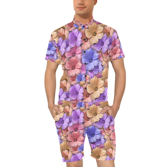 Colorful Geranium Pattern Men's Romper