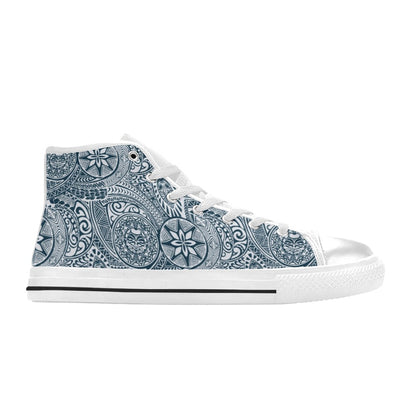 Samoan Pattern Print Design LKS306 High Top Women's White Shoes