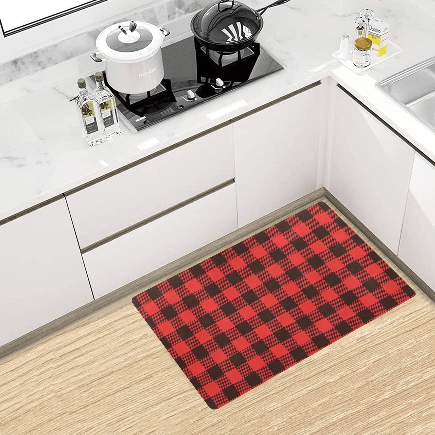 Buffalo check Red Pattern Print Design 05 Kitchen Mat