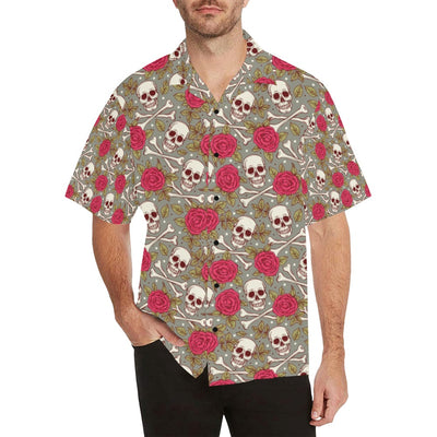 Skull Bone Rose Print Design LKS303 Men's Hawaiian Shirt