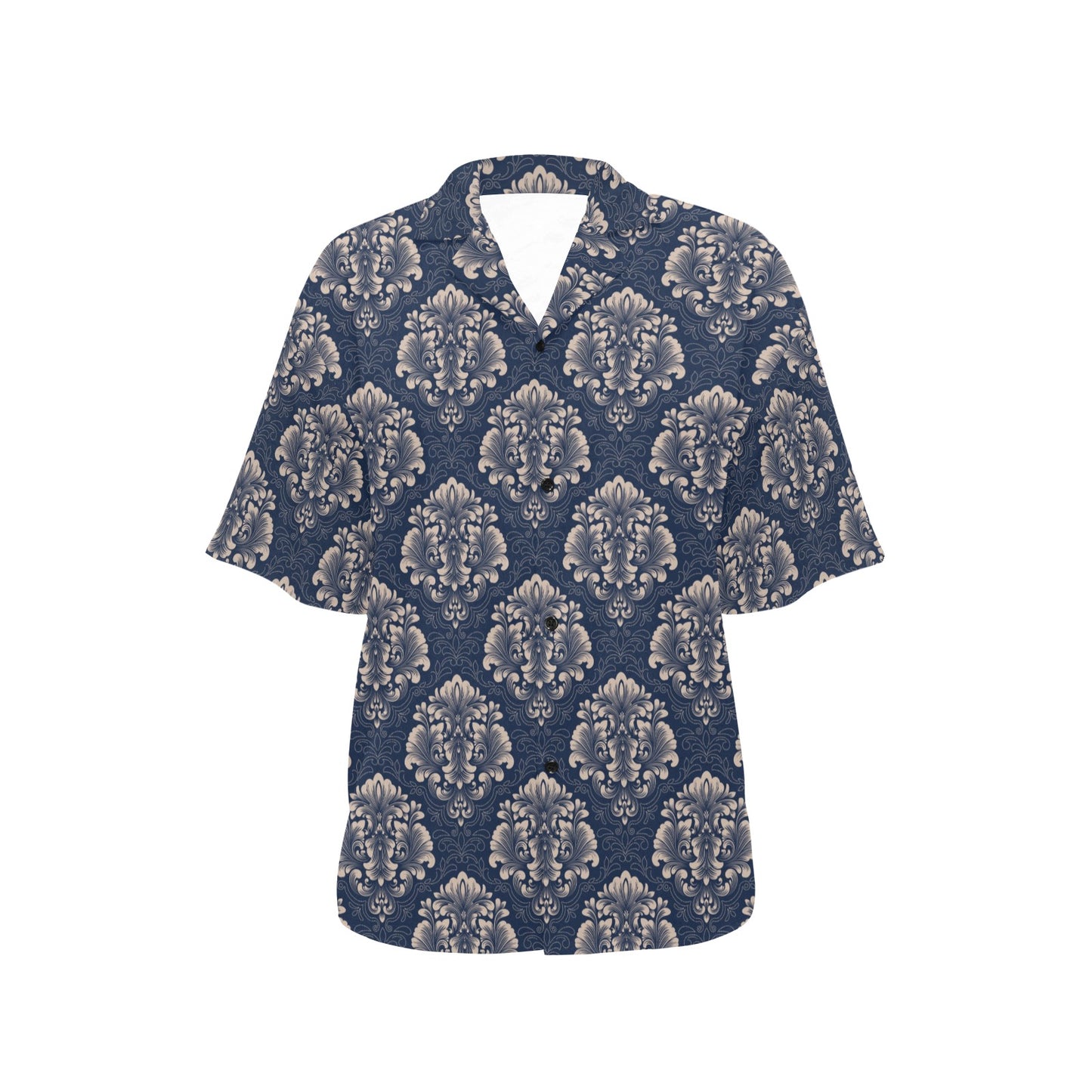 Damask Blue Luxury Print Pattern Women's Hawaiian Shirt
