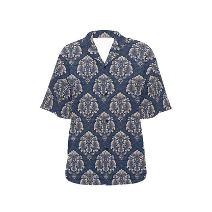 Damask Blue Luxury Print Pattern Women's Hawaiian Shirt