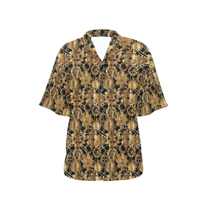 Steampunk Gear Design Themed Print Women's Hawaiian Shirt