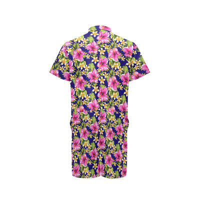 Pink Hibiscus Pattern Print Design HB027 Men's Romper