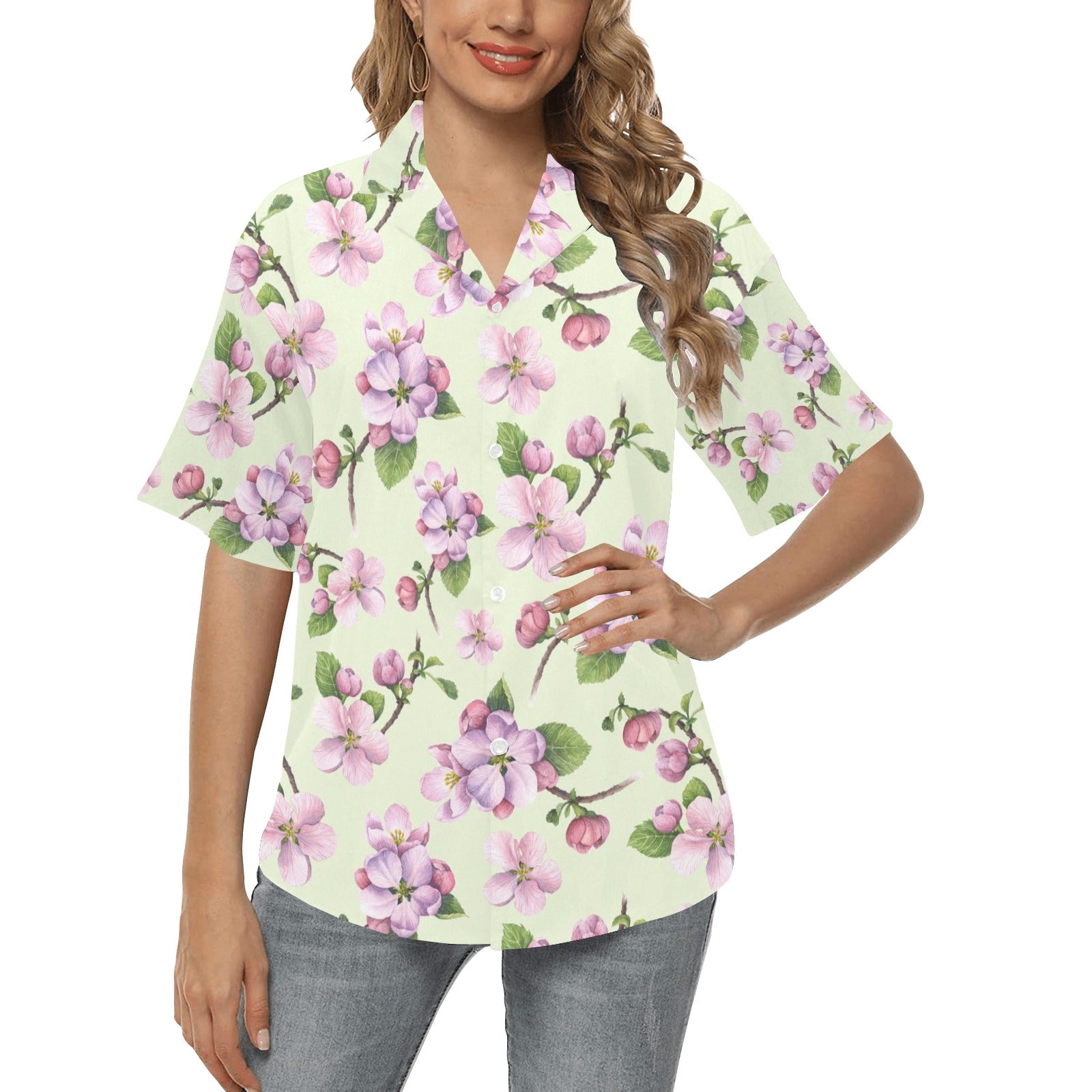 Apple blossom Pattern Print Design AB05 Women's Hawaiian Shirt