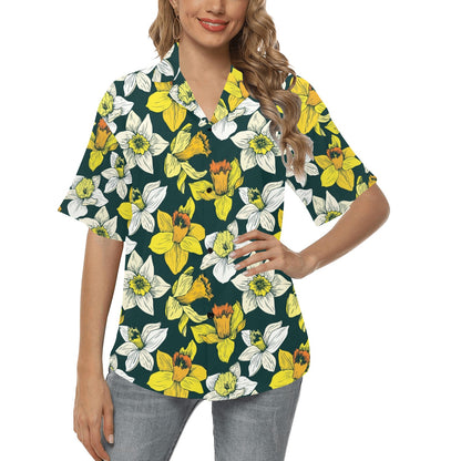 Daffodils Pattern Print Design DF02 Women's Hawaiian Shirt