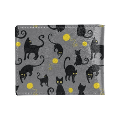 Black Cat Yellow Yarn Print Pattern Men's ID Card Wallet