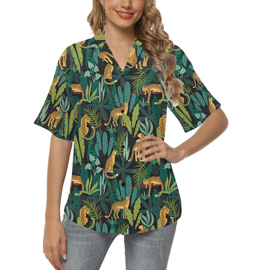 Jaguar Jungle Pattern Print Design 03 Women's Hawaiian Shirt