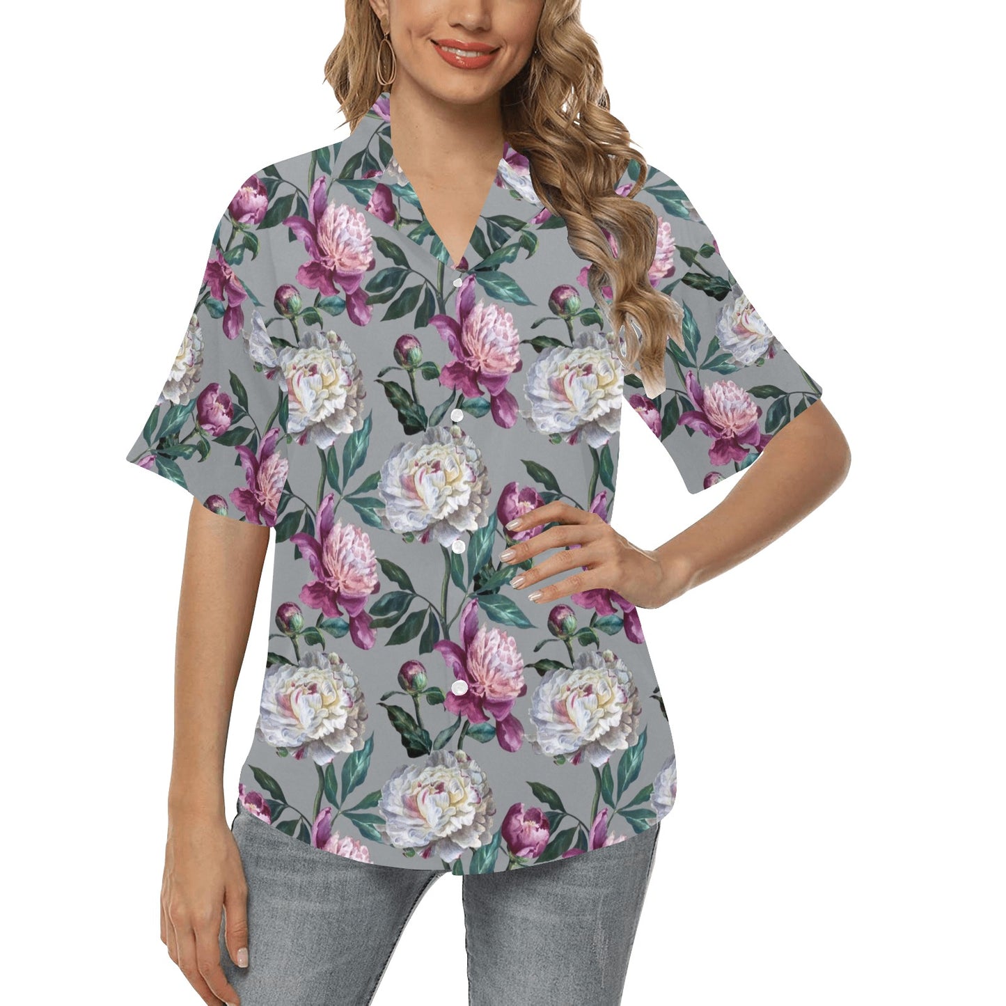 Peony Pattern Print Design PE01 Women's Hawaiian Shirt