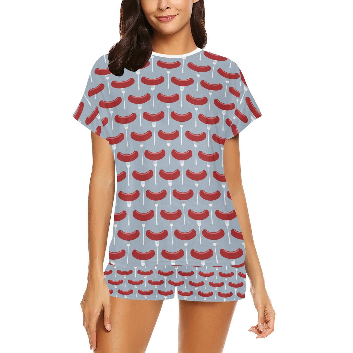 Sausage Print Design LKS301 Women's Short Pajama Set