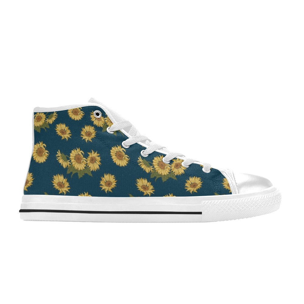 Sunflower Print Design LKS305 High Top Women's White Shoes