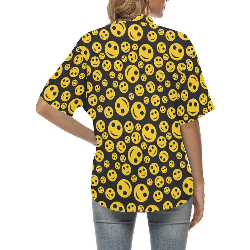 Smiley Face Emoji Print Design LKS304 Women's Hawaiian Shirt