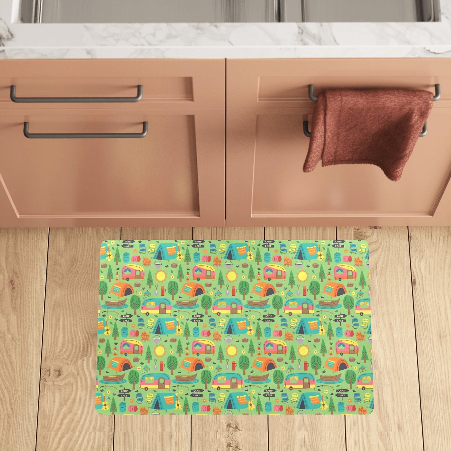 Camping Camper Pattern Print Design 04 Kitchen Mat