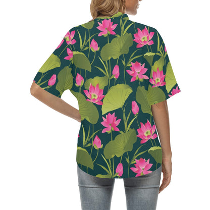 Water Lily Pattern Print Design WL09 Women's Hawaiian Shirt