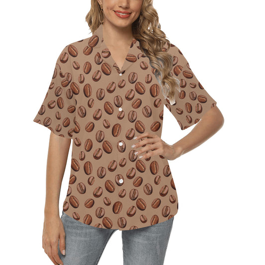 Coffee Pattern Print Design 07 Women's Hawaiian Shirt