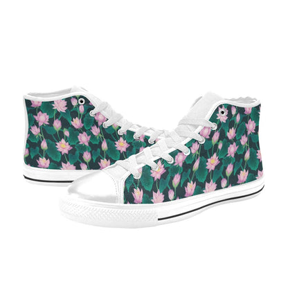 Water Lily Print Design LKS302 High Top Women's White Shoes