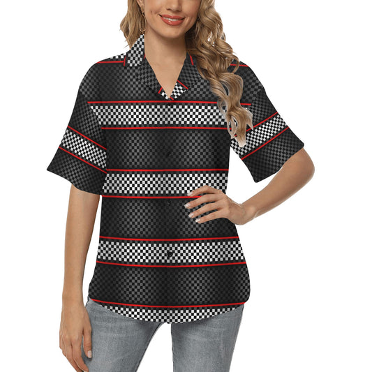 Checkered Flag Red Line Style Women's Hawaiian Shirt