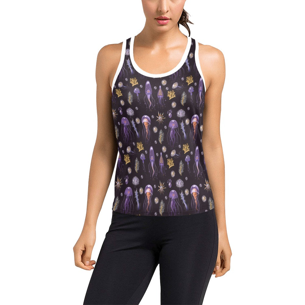 Seaweed With Jelly Fish Print Design LKS305 Women's Racerback Tank Top