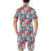 Red Hibiscus Blue Scene Men's Romper