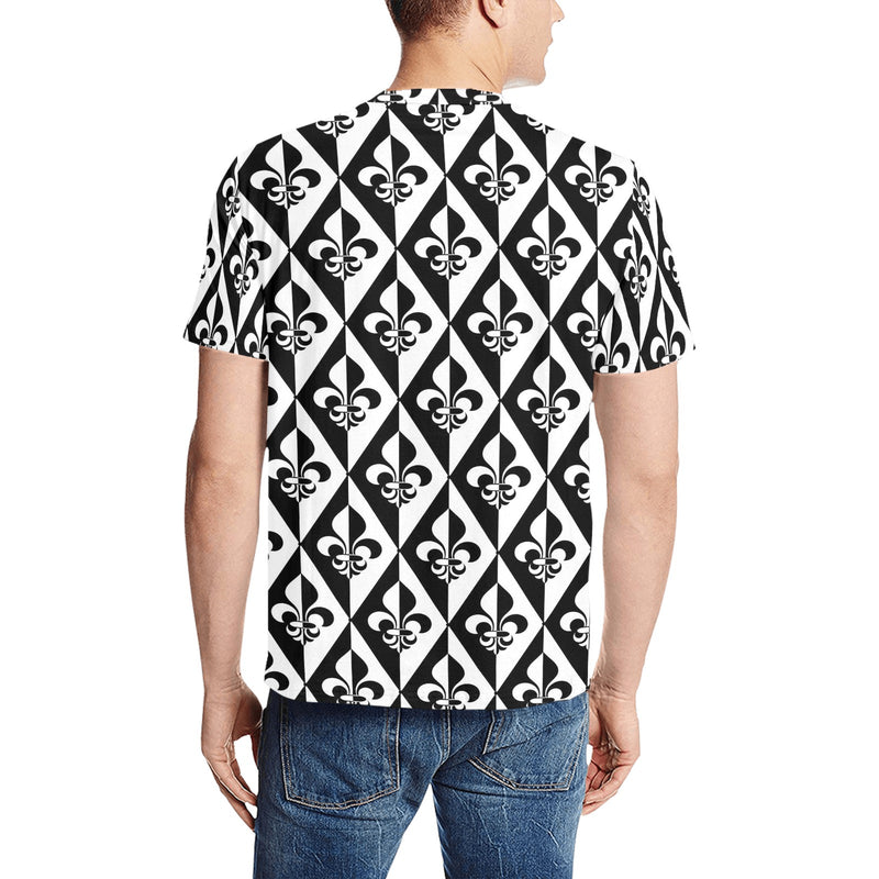 Fleur De Lis Black White Pattern Print Design 02 Men's All Over Print T-shirt