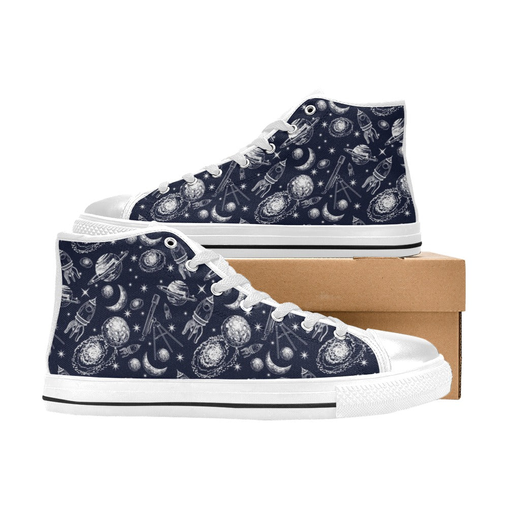Space Rocket Print Design LKS301 High Top Women's White Shoes