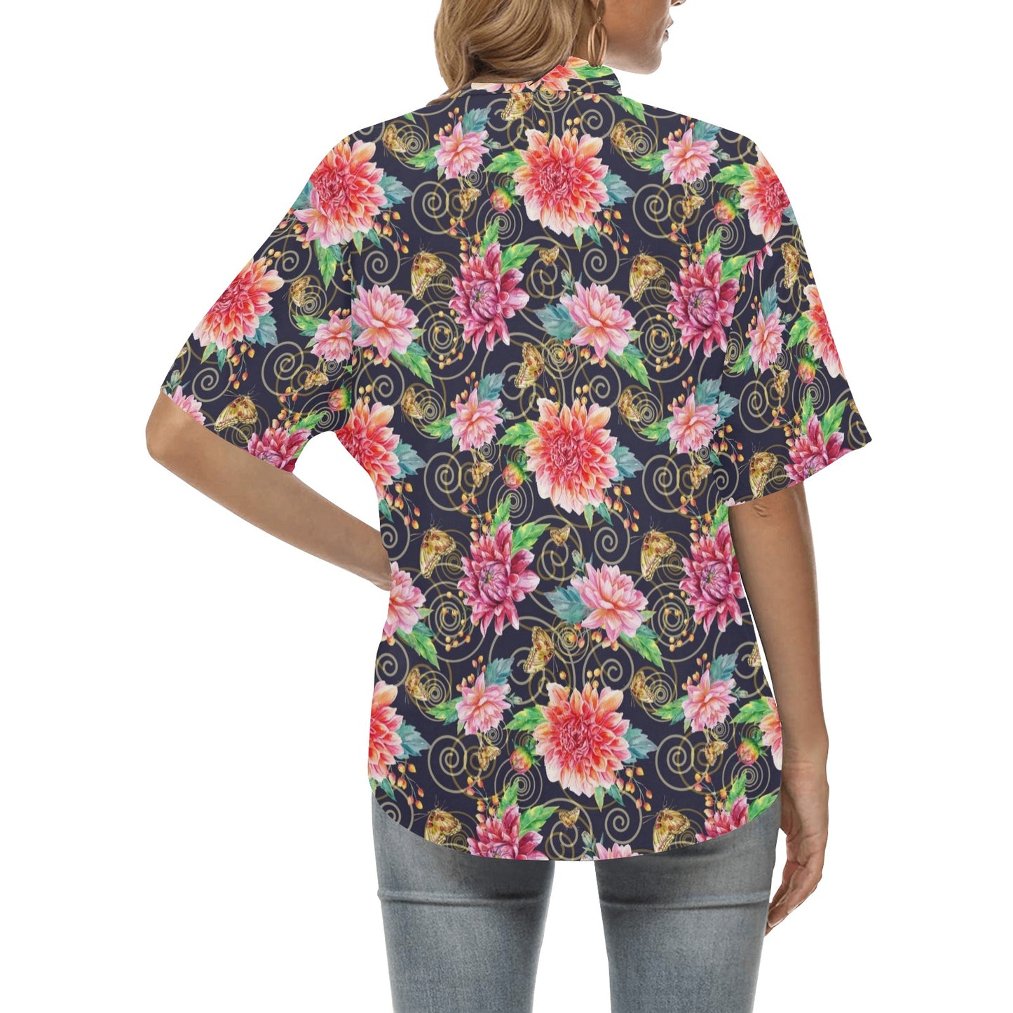 Dahlia Pattern Print Design DH02 Women's Hawaiian Shirt