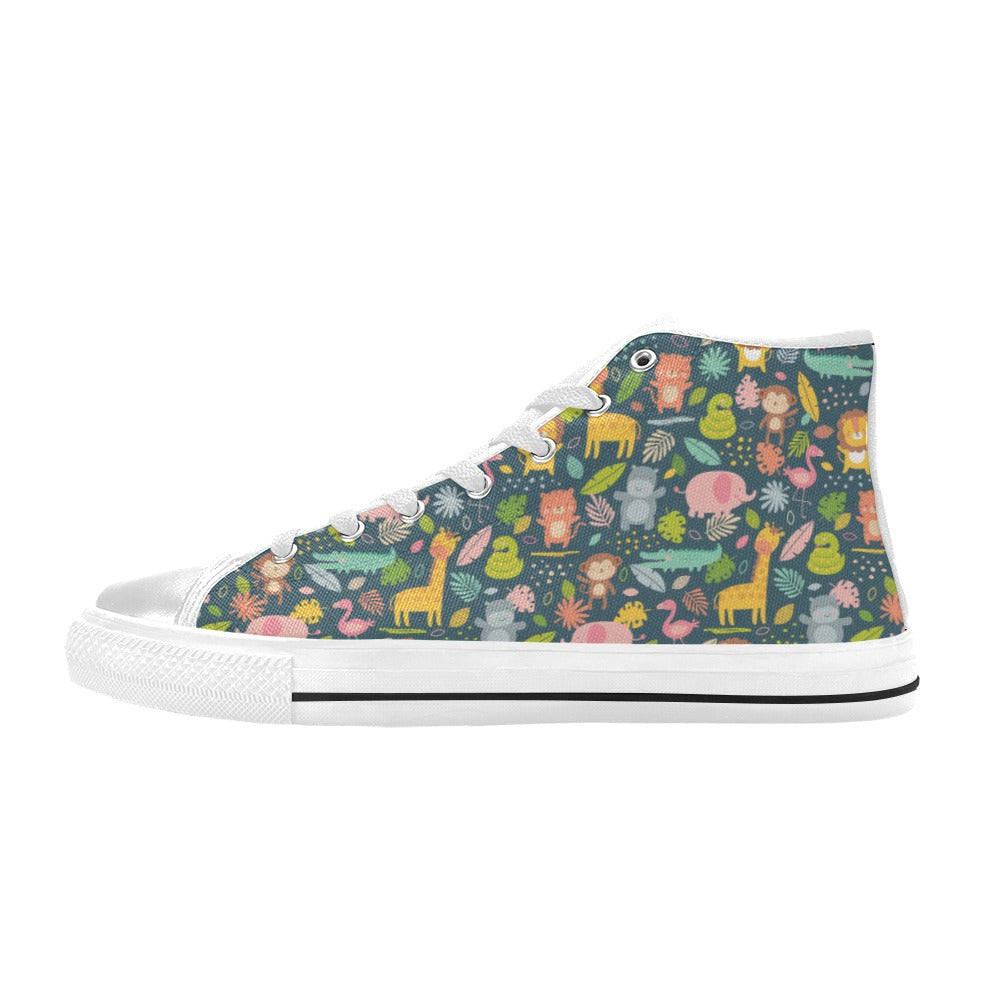 Safari Animal Cartoon Print Design LKS305 High Top Women's White Shoes