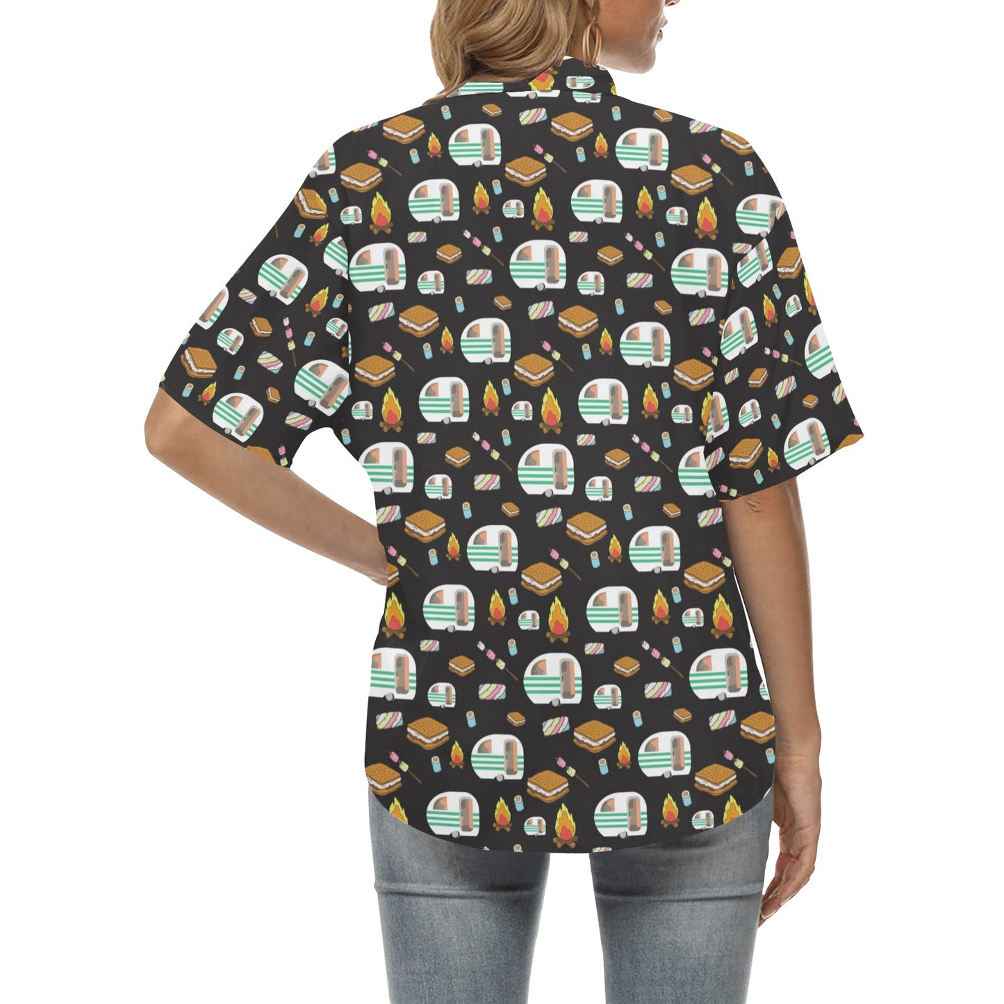 Camper marshmallow Camping Design Print Women's Hawaiian Shirt