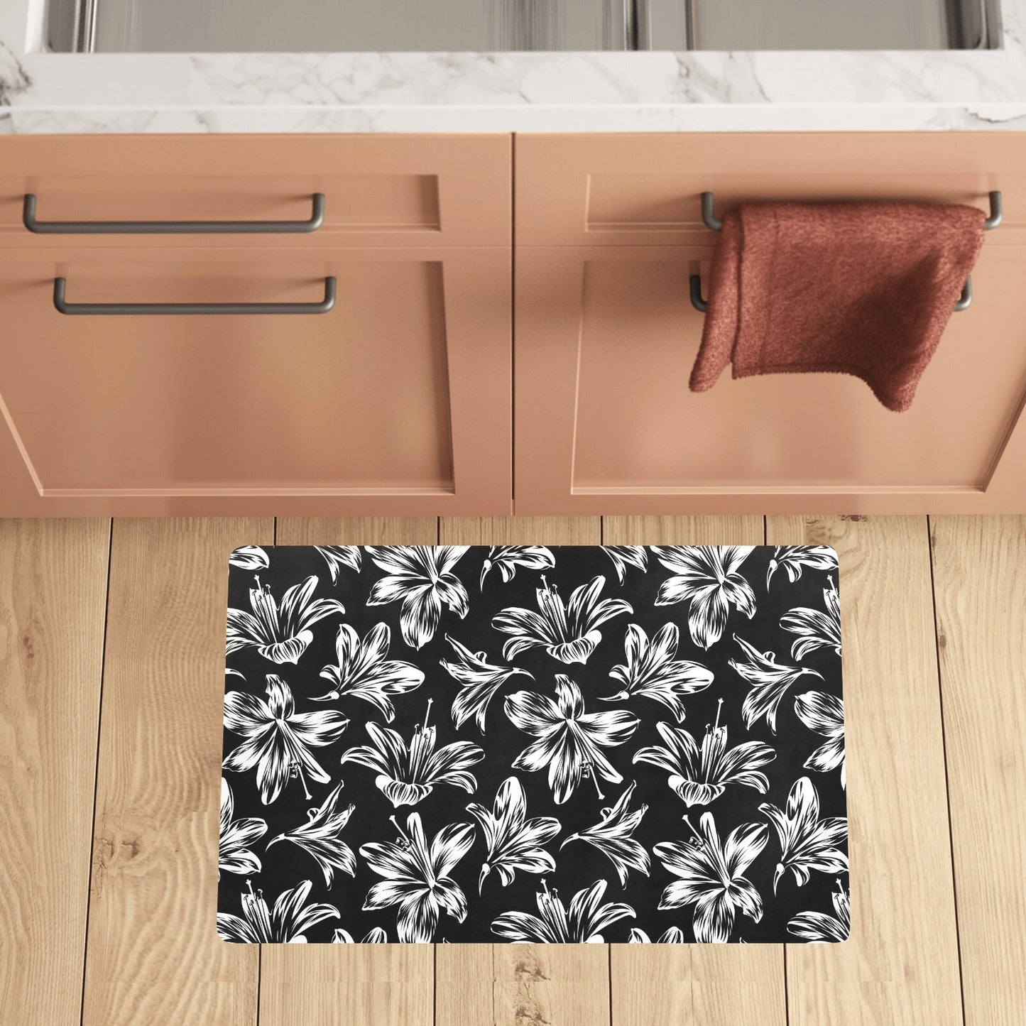Amaryllis Pattern Print Design AL04 Kitchen Mat