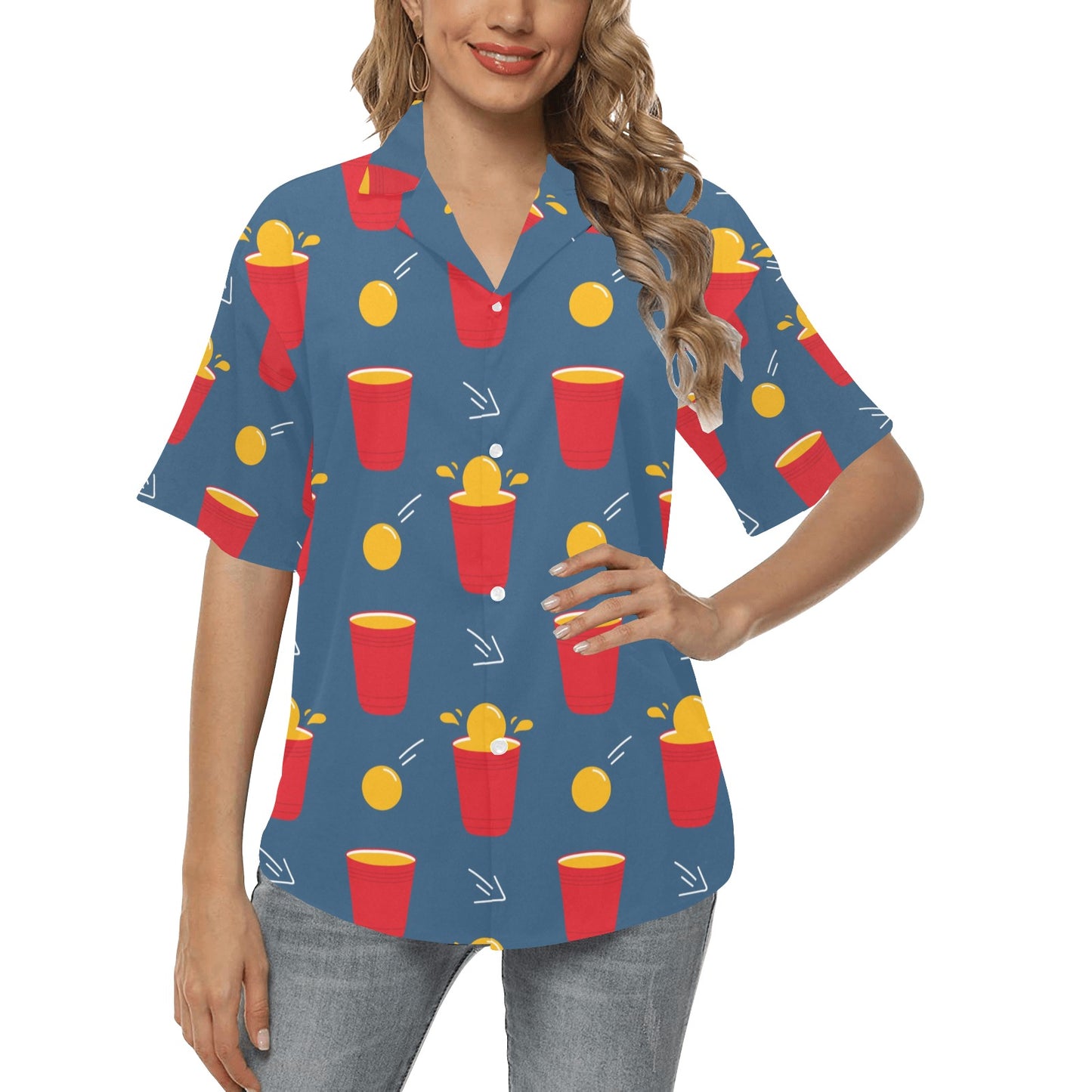 Beer Pong Pattern Print Design 02 Women's Hawaiian Shirt