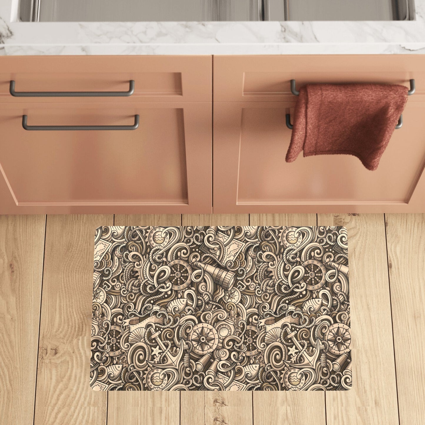 Nautical Tattoo Design Themed Print Kitchen Mat