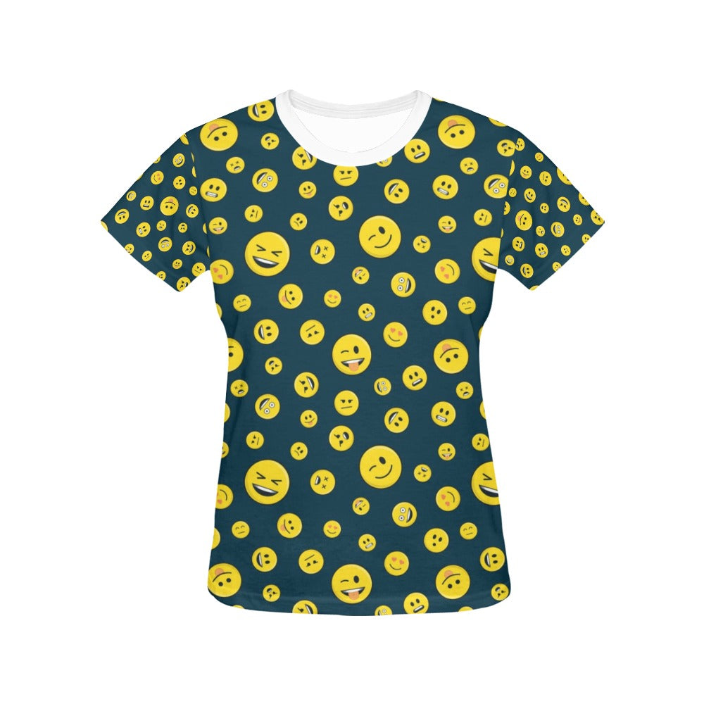 Smiley Face Emoji Print Design LKS301 Women's  T-shirt
