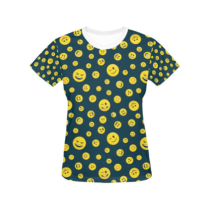 Smiley Face Emoji Print Design LKS301 Women's  T-shirt