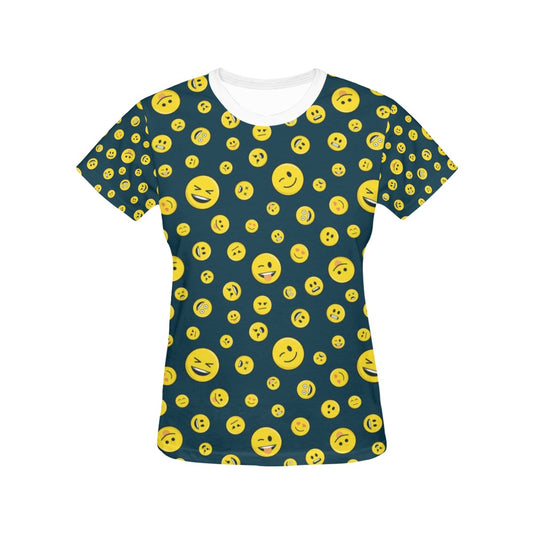 Smiley Face Emoji Print Design LKS301 Women's  T-shirt
