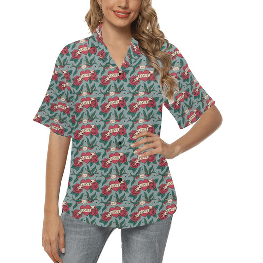 Tattoo Heart Print Design LKS301 Women's Hawaiian Shirt