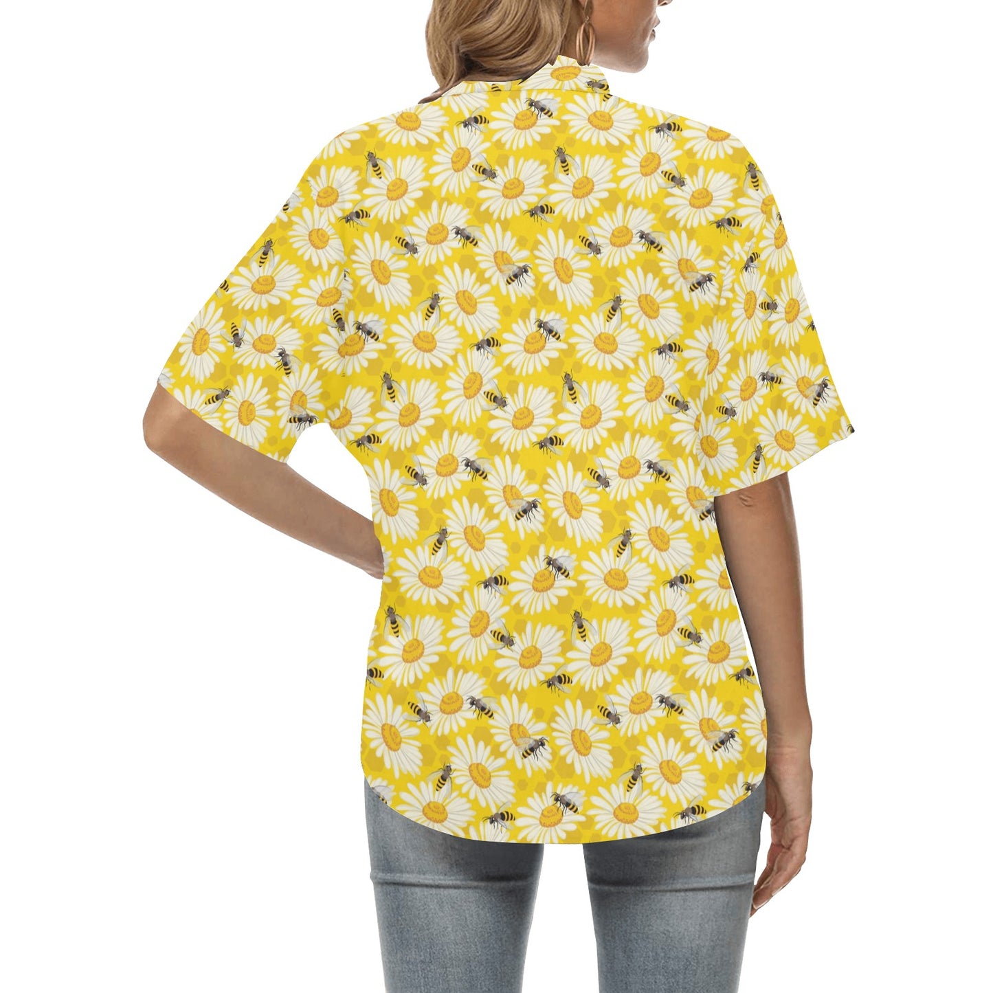 Bee Daisy Pattern Print Design 06 Women's Hawaiian Shirt