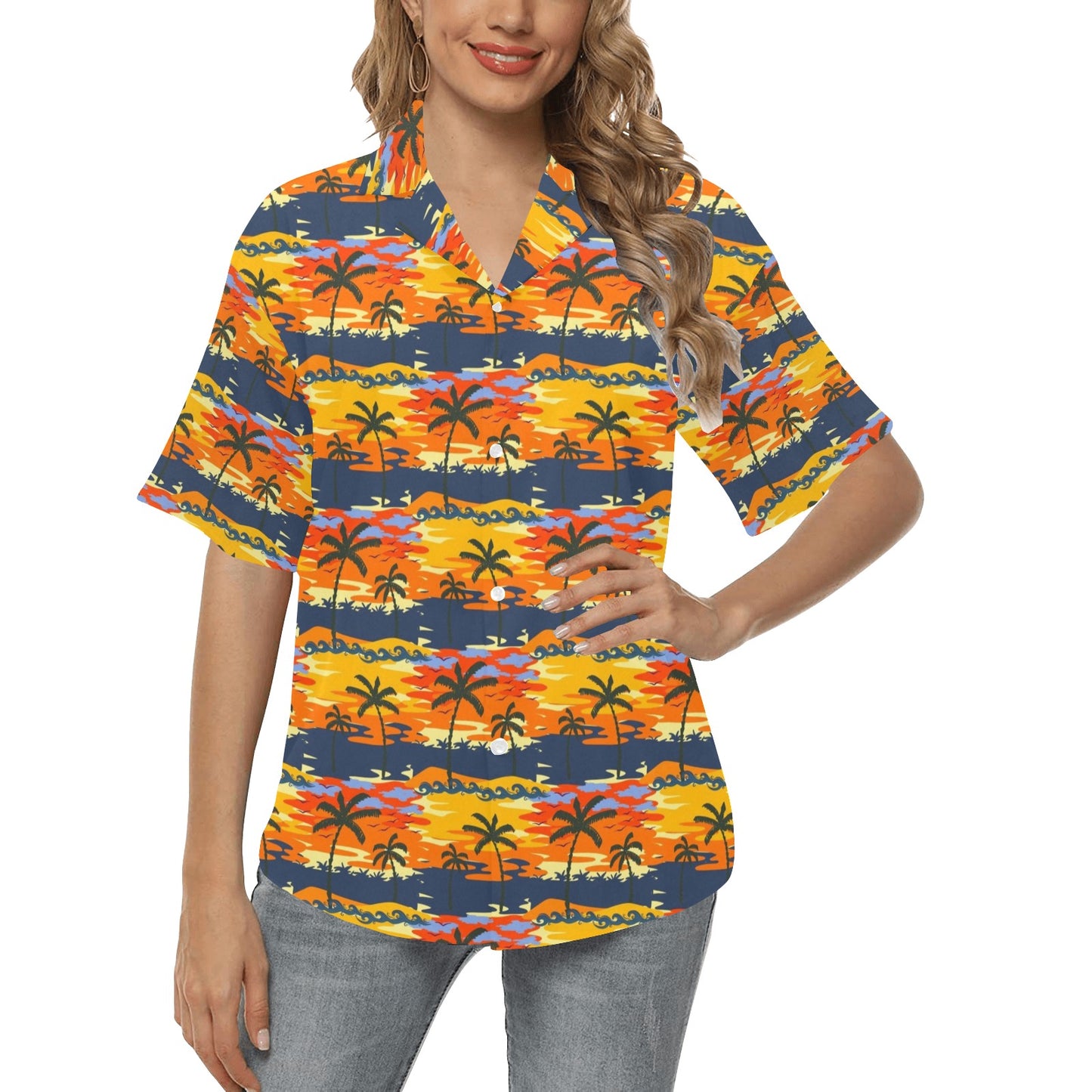Palm Tree Pattern Print Design PT010 Women's Hawaiian Shirt