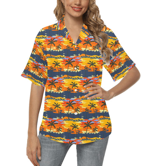 Palm Tree Pattern Print Design PT010 Women's Hawaiian Shirt
