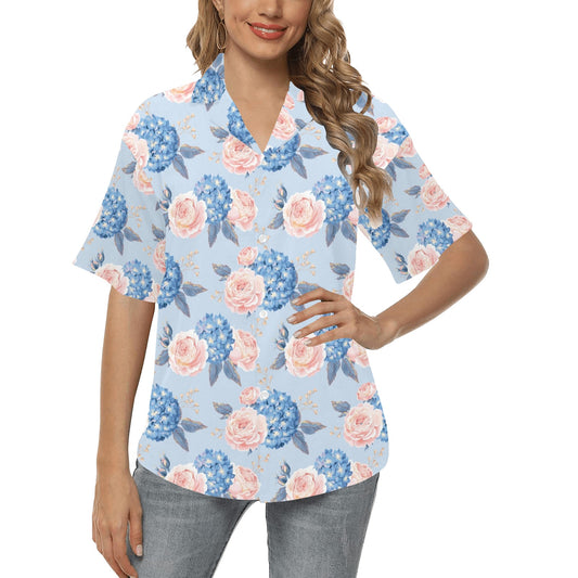 Hydrangea Pattern Print Design HD06 Women's Hawaiian Shirt